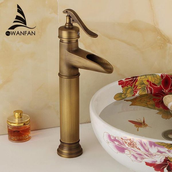 

bathroom sink faucets basin antique brass waterfall vessel faucet single handle hole deck wash mixer water tap wc taps zly-1909