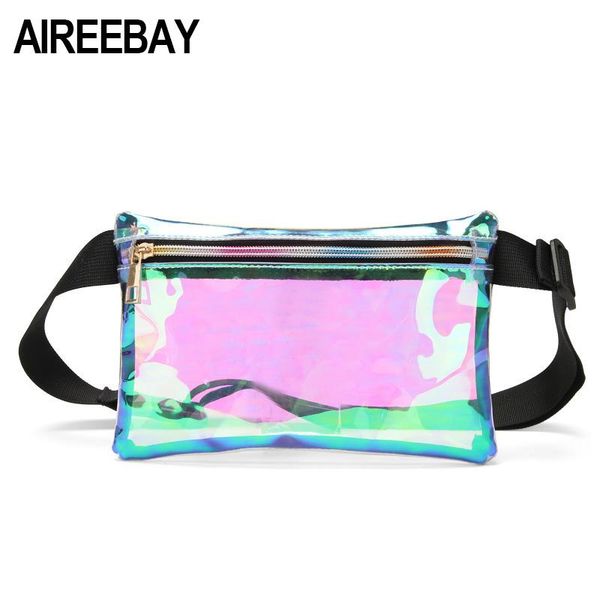 

waist bags aireebay women transparent bag holograohic fanny packs 2021 waterproof chest hologram hip laser belt