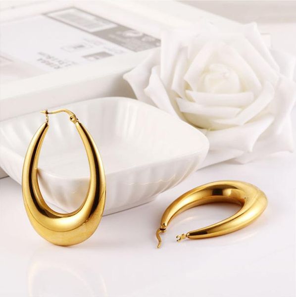 

hoop & huggie stainless steel oval hollow earrings amazon europe and the united states simple retro, Golden;silver