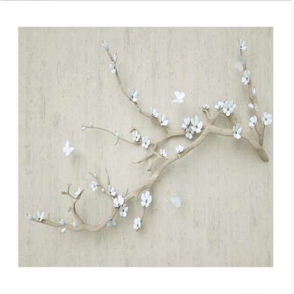 

wallpapers 3d wallpaper for room relief chinese style branch plum butterfly stereo background wall painting