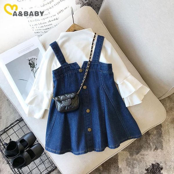 2-8Y Kleinkind Kind Mädchen Kleidung Set Herbst Frühling Flare Sleeve Tops Denim Röcke Overalls Kinder Kostüme Outfits 210515