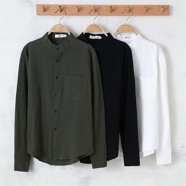 

white shirts men long sleeve spring autumn solid mens shirt casual work business camisa preppy style henley collar chemise homme 210524, White;black