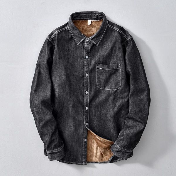 

men's casual shirts thicken denim for men cotton keep warm long sleeve blouse male autumn winter cowboy man vintage clothing, White;black