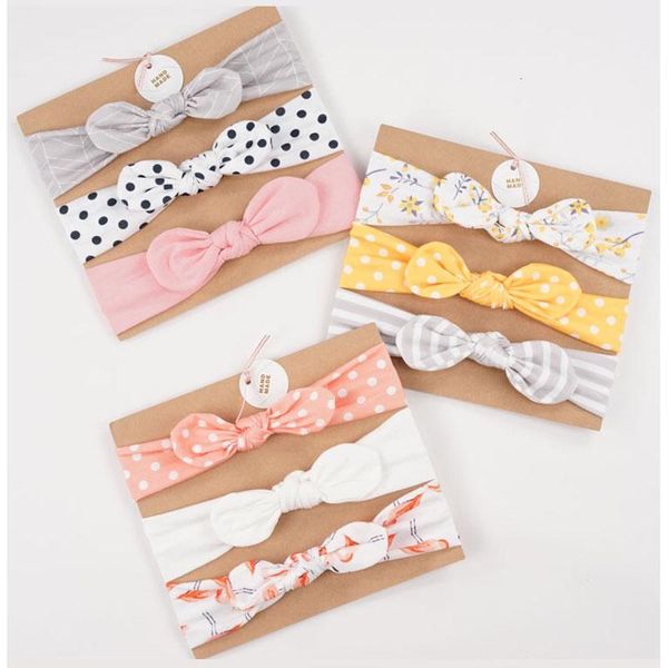 

3pcs / set baby girls turban headband hair accessories cotton ear bow elastic hairband princess christmas day gifts, Slivery;white