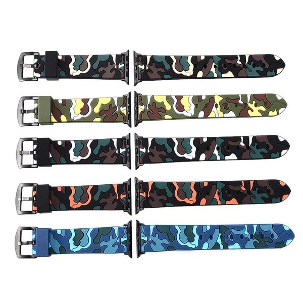 

watch bands camo strap for smart 4 38-40mm 42-44mm silicone watchband waterproof replacement bracelet wrist accessories, Black;brown
