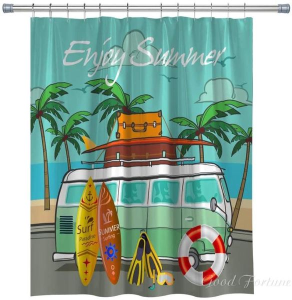 

shower curtains summer surfboard palm tree om holiday curtain set with hooks