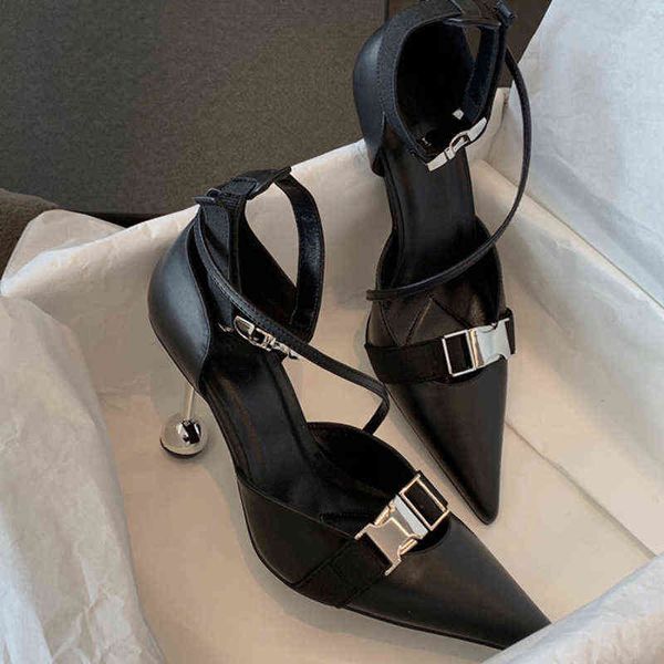 

women's pumps ladies pointed toe fashion high heels studded shoes stiletto lock high-heeled sandals shoes large size, Black