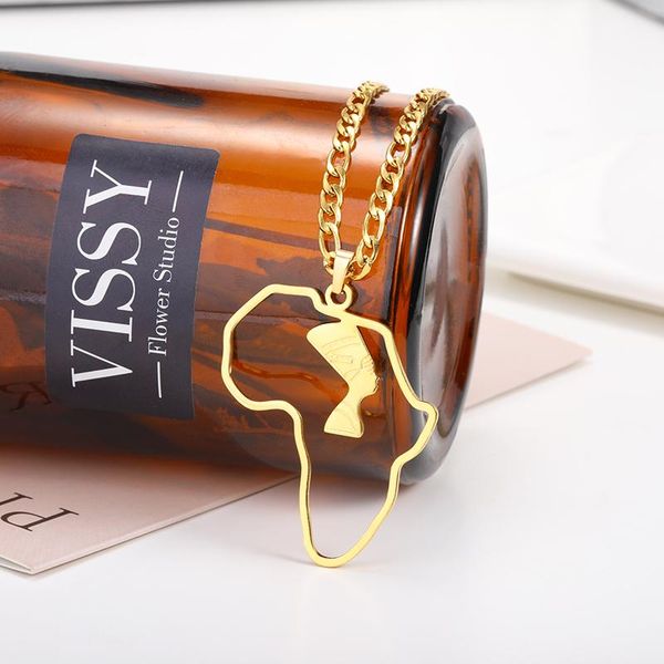 

pendant necklaces dainty hollow africa map necklace gold silver color stainless steel figaro chain portrait for women men couple jewelry