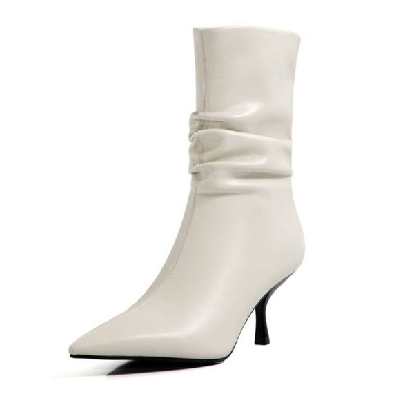 

new women fashion ankle boots thin high heels shoes slip on pleated party club cool ladies footwear size 34-40, Black