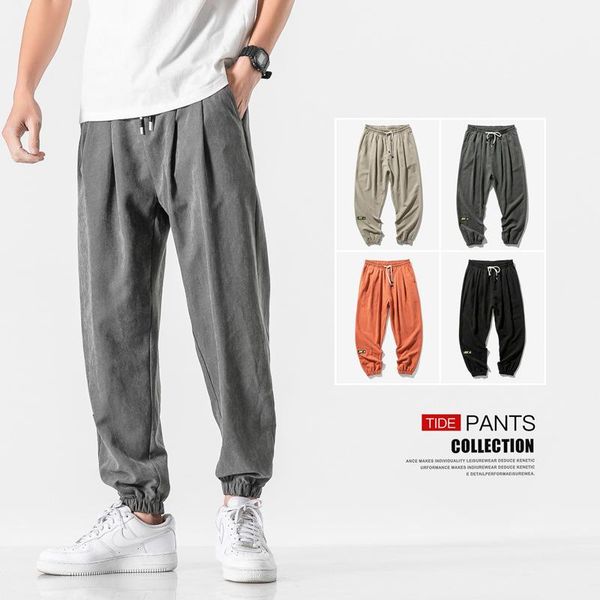 

men's pants fashion casual men 2021 solid elastic waist trouser for loose sport clothing ankle banded cargo more color, Black