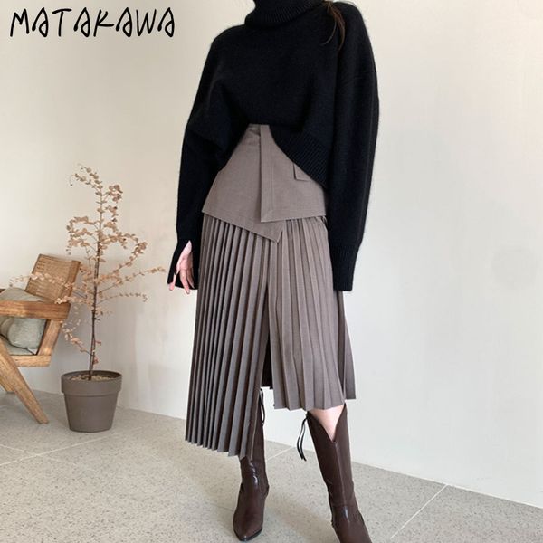 

matakawa temperament turtleneck loose warm sweater fall women korean chic full pullovers black sweater women 210513, White;black