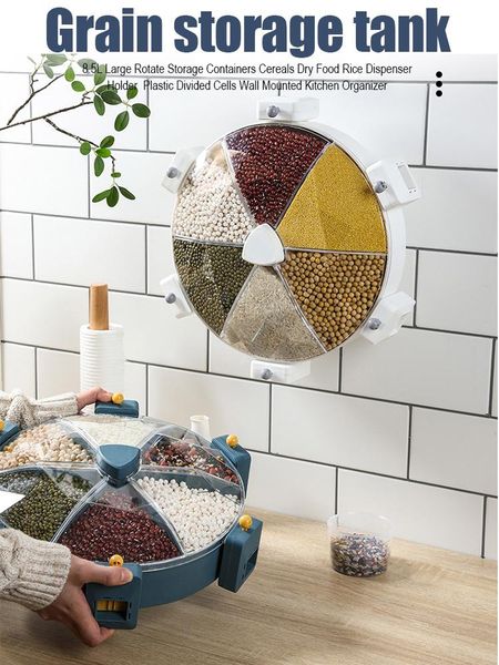 

storage box organizer cereals dry rice dispenser large rotate containers plastic divided cells kitchen accessories bottles & jars