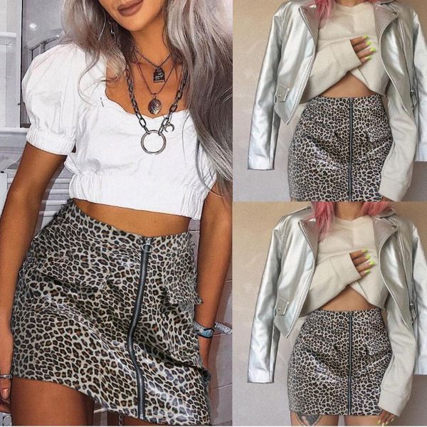 

skirts women ladies fashion casual leopard zipper high waist pencil skirt bodycon leather mini, Black