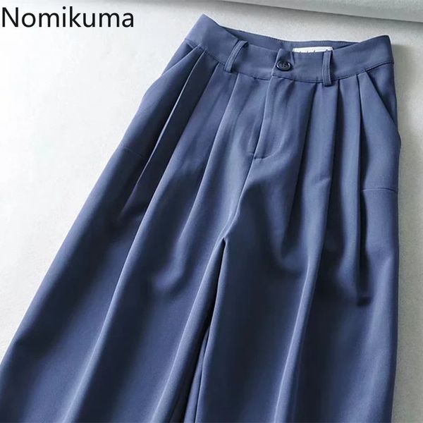 

nomikuma new high waisted suit pants korean causal solid women trousers fashion elegant wide leg pants pantalones 6g464 210427, Black;white