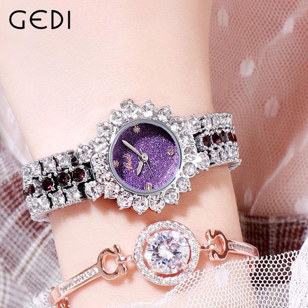 

wristwatches women gedi quartz watch steel bling rhinestone casual fashion lady big diamond small dial bracelet watches, Slivery;brown