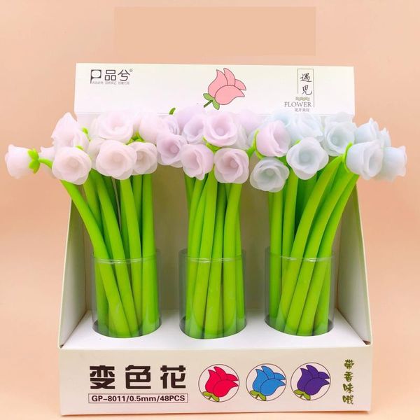 

gel pens 48pcs/pack creative rose flower silicone pen sign students prize party wedding promotion gift
