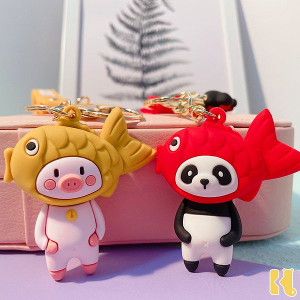 

2021 fashion keychain cartoon creative cute barbecued fish key chain ring fashion bag pendant couple gift doll, Silver