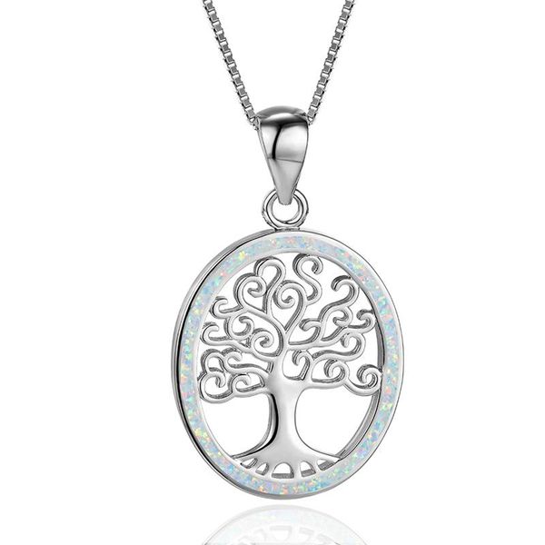 

pendant necklaces classic female tree of life necklace rose gold silver color chain cute white opal wedding for women