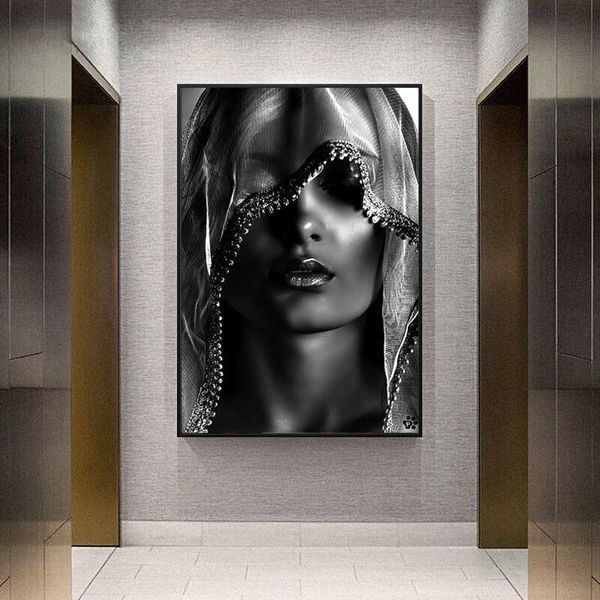 

veil woman canvas painting black and white wall art poster prints scandinavian pictures for living room home decor paintings