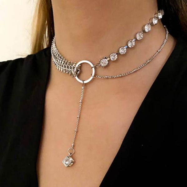 

pendant necklaces 2021 fashion multilevel boho silver color exaggerated punk necklace for women female collar large crystal chain jewelry