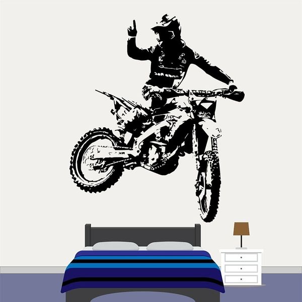 Motocross Motorbike Vinyl Настенные наклейки наклейки грязи велосипед окна наклейка прохладный стиль мальчики спальня клуб мужчина пещер дома украшения еда E388 210705