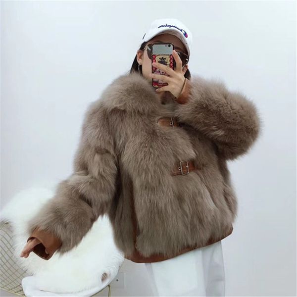 

women's trench coats fashion real fox fur with genuine sheepskin leather wholeskin natural jacket outwear luxury women 2021 winter, Tan;black