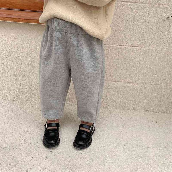 

winter fashion girls fleece warm woolen casual pants kids solid color all-match thick trousers 210708, Blue