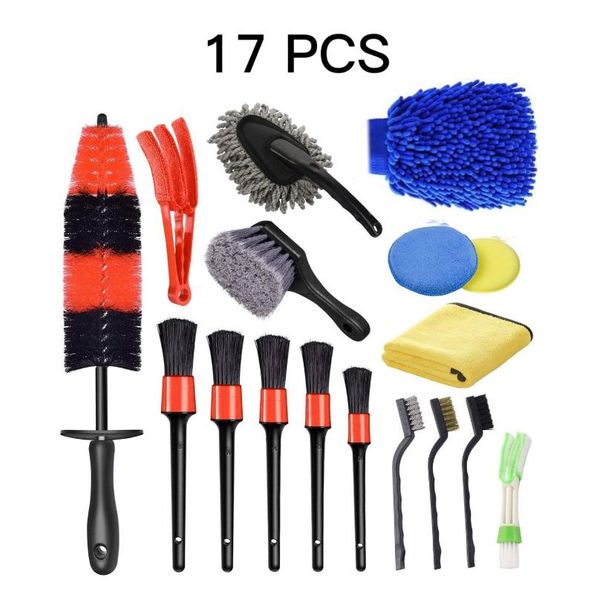 

car sponge 17 pcs wheel brush set, detailing kit, soft brush,car detail for automotive cleaning wheels