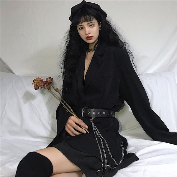 

women's suits & blazers gothic black blazer for womens japanese fashion trends punk streetwear teenage long suit jackets trench coat f, White;black