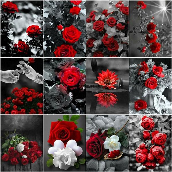 

diamond painting azqsd kit rose full square drill home decoration embroidery flowers mosaic picture of rhinestones