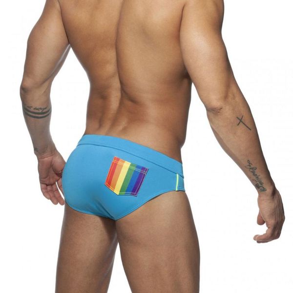 

men's swimwear printed rainbow triangle swimming trunk beach pool low waist swimsuit underwear men patchwork color gay