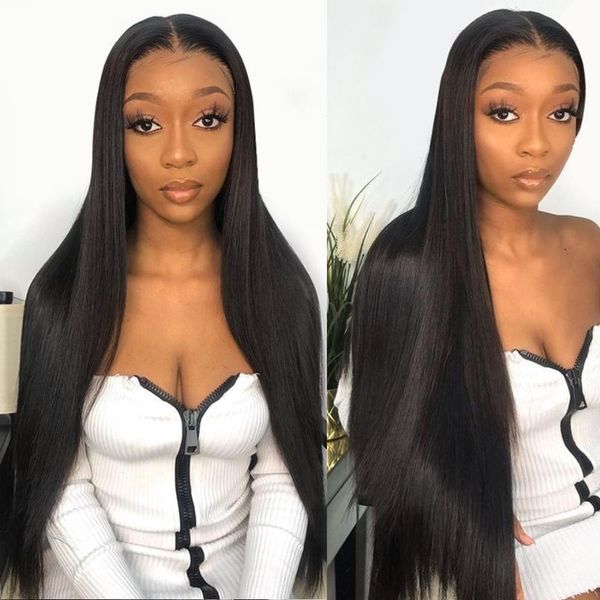 

lace wigs cexxy13*4 hd front human hair peruvian straight closure 4x4 wig 180% with baby, Black;brown