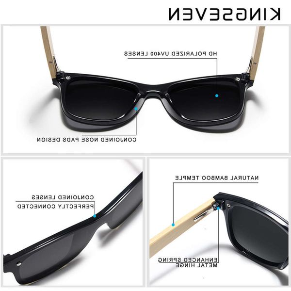

sunglasses fashionable sun frames kingseven brand bamboo temples polarized sunglasses men classic square goggle fashion retro female sun gla, Black