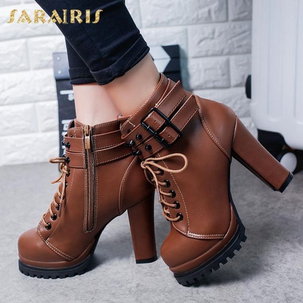 

boots sarairis 2021 fashion office work women shoes high heels skidproof rivet buckle trendy ins dropship boot ladies, Black
