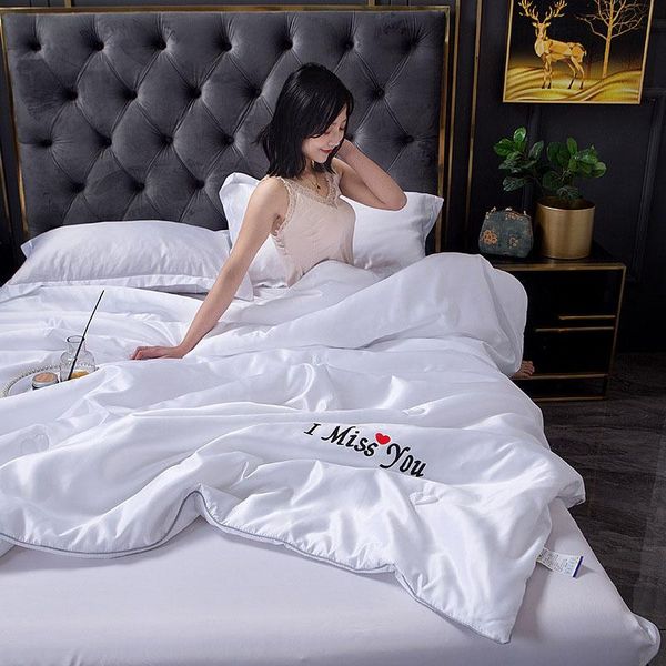 

comforters & sets 1pcs summer cool fiber quilt blanket quilted bedspread for double bed grey white air condition duvet cover bedding coverle