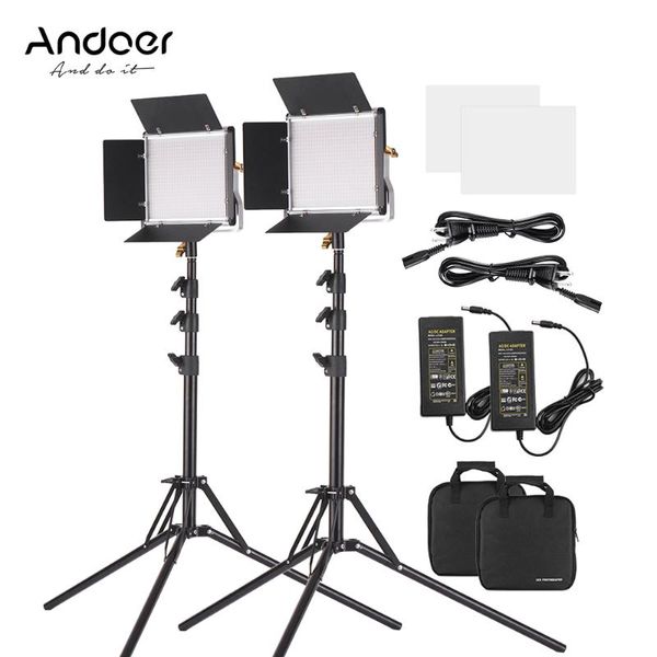 

andoer 2 packs led video light and 78.7 inches stand lighting kit dimmable 660 bulbs 3200-5600k for studio pography flash heads