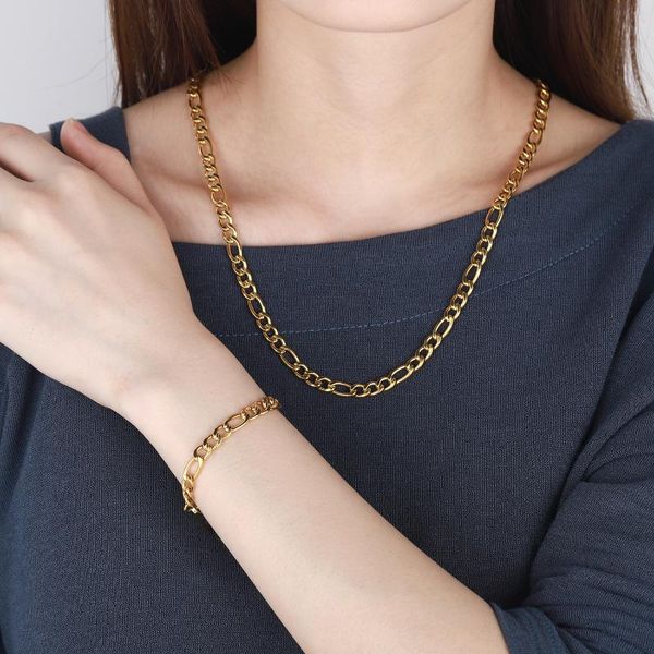 

chains figaro chain gold hip hop for men/women necklace bracelet anklet fashion stainless steel, Silver