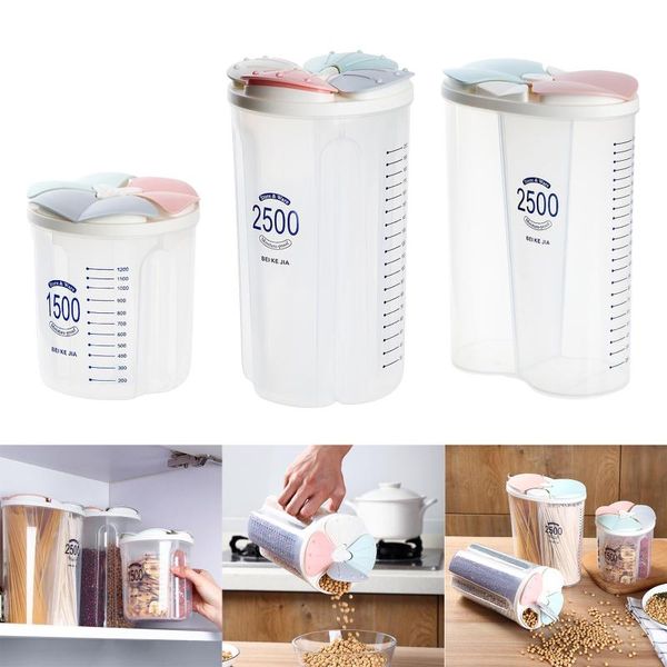 

storage bottles & jars cereal dispenser box kitchen grain container 4 grid 2500ml
