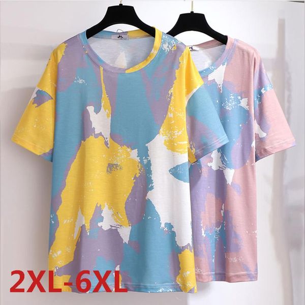 

plus size t-shirt 2xl-6xl women print t shirt summer 2021 casual short sleeve o-neck loose tee large colorful female, Black