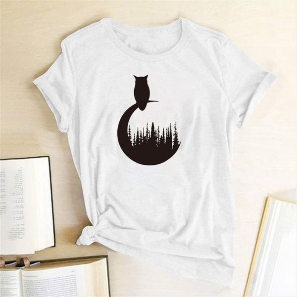 

owl printed clothing summer women cute graphic tees fashion o neck woman casual camisetas de mujer, White