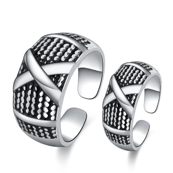 

wedding rings trendy twist rope x shape retro thai silver color opening couple ring for men women s-r36, Slivery;golden