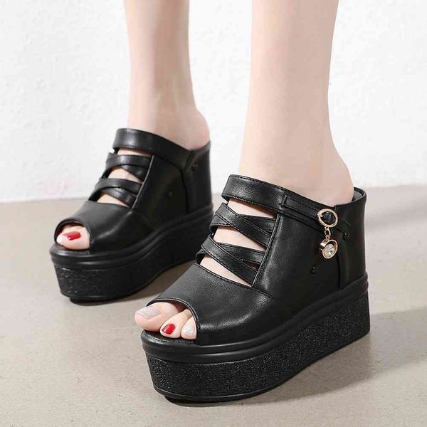 

sandals 2021 arrival female solid slip on peep toe platform shoes women metal wees casual quality pumps, Black