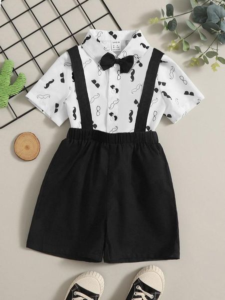 

baby graphic print bow front shirt & overalls she, White