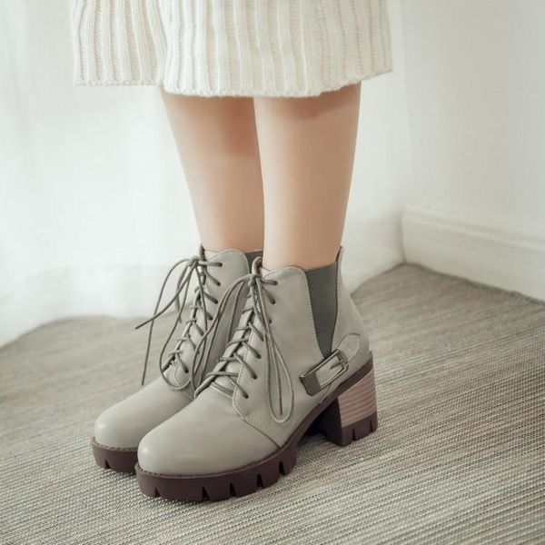 

boots big size 10 women shoes ankle for ladies cross binding side zipper with metal trim, Black