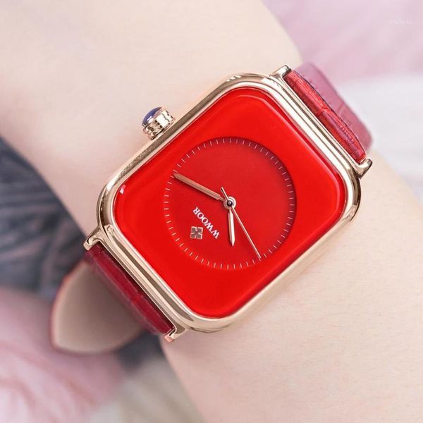 

wristwatches fashion red watches women leather bracelet bangle luxury rectangle quartz relogios feminino 2021 lady whatches waches, Slivery;brown