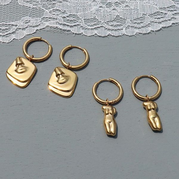 

hoop & huggie european and american fashion exaggerated the human body metal earrings hip irregular face women stud, Golden;silver