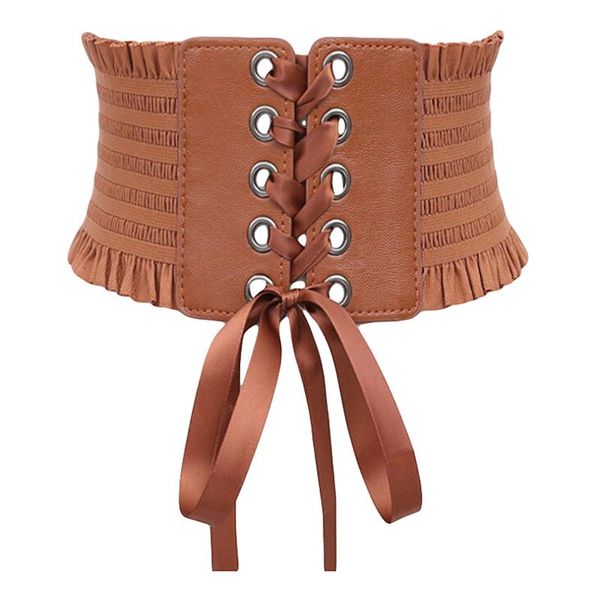 

belts women ladies fashion stretch belt tassels elastic buckle wide dress corset waistband solid color, Black;brown