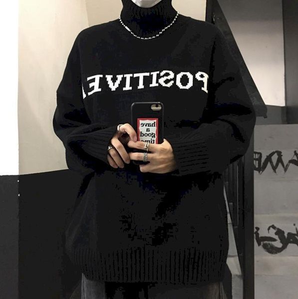 

women's sweaters turtleneck for men women in winter korean solid color cool harajuku oversize all-match lovers thickening warm sweater, White;black