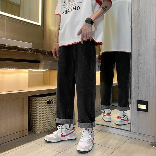 

men's jeans japanese solid color summer section handsome loose straight casual korean style trendy trousers, Blue