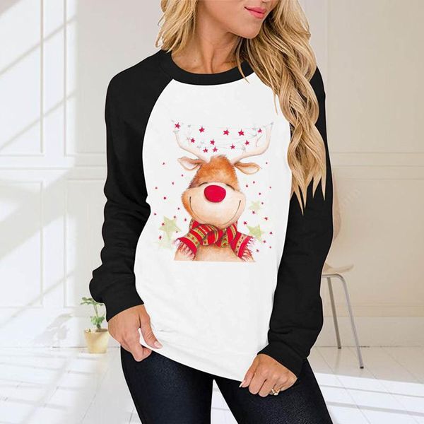 

women's hoodies & sweatshirts women hoodie christmas elk printed harajuku plus size winter sweatshirt crewneck long sleeve raglan shirt, Black